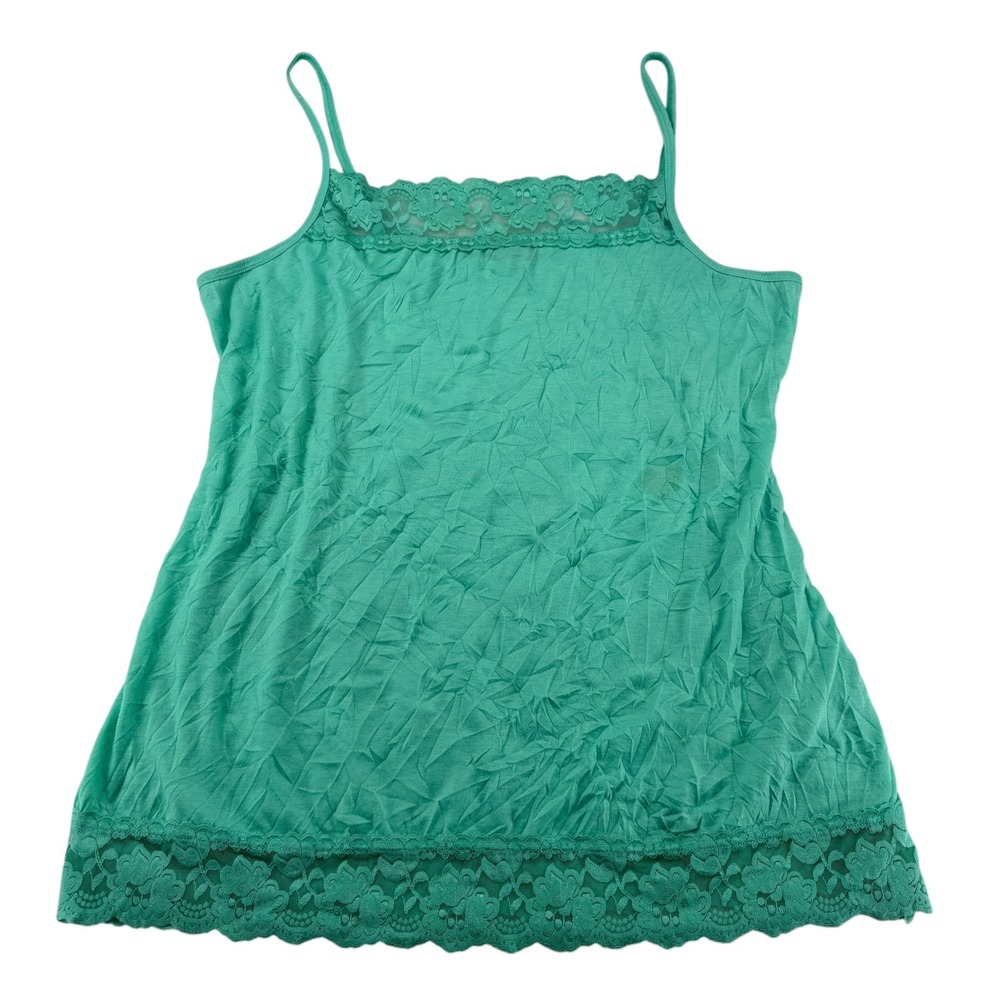 Maurices Womens Plus 2 2X Green Lace Trim Crinkle Cami Tank Top Sleeveless Y2K